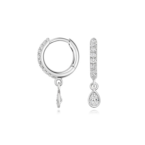 0.46ct Silver Lab Diamond Hoop Earrings with Pear-Cut Charms