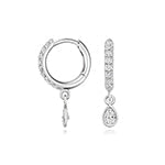 0.46ct Silver Lab Diamond Hoop Earrings with Pear-Cut Charms