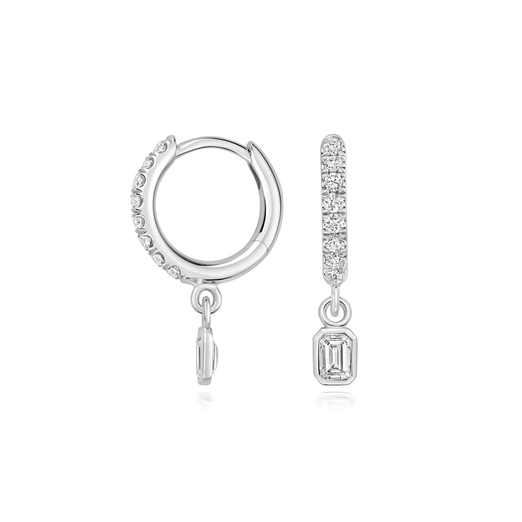 0.50ct Silver Lab Diamond Hoop Earrings with Emerald-Cut Charm