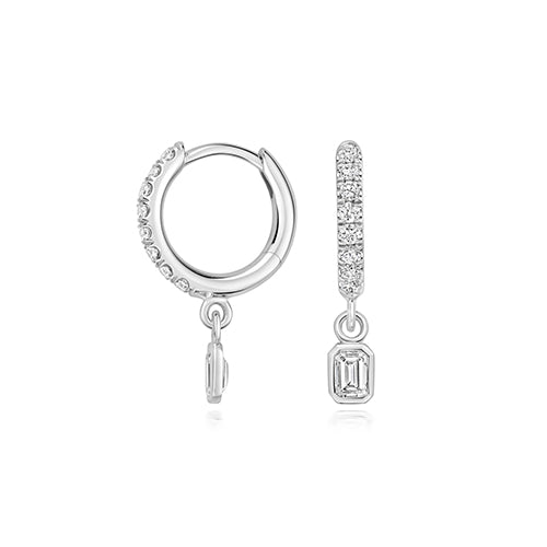 0.50ct Silver Lab Diamond Hoop Earrings with Emerald-Cut Charm