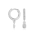 0.50ct Silver Lab Diamond Hoop Earrings with Emerald-Cut Charm