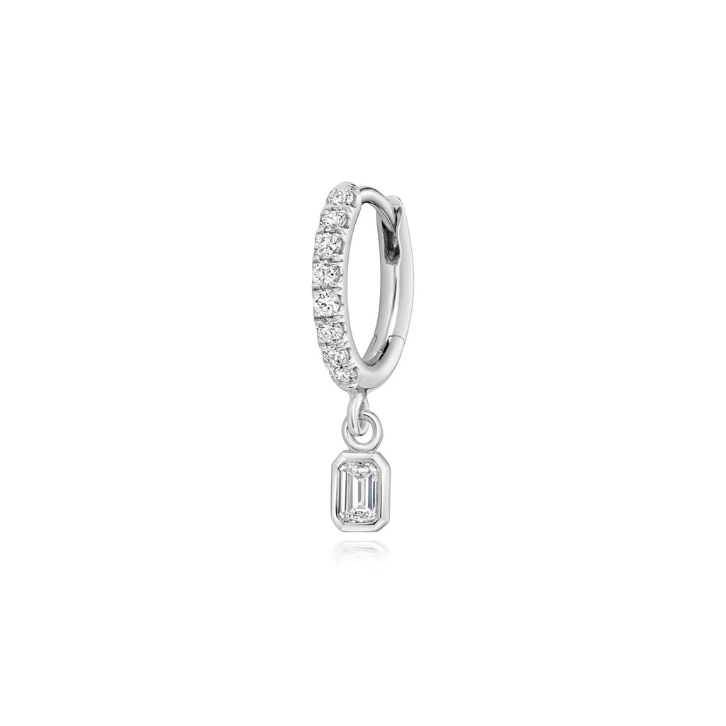 0.50ct Silver Lab Diamond Hoop Earrings with Emerald-Cut Charm