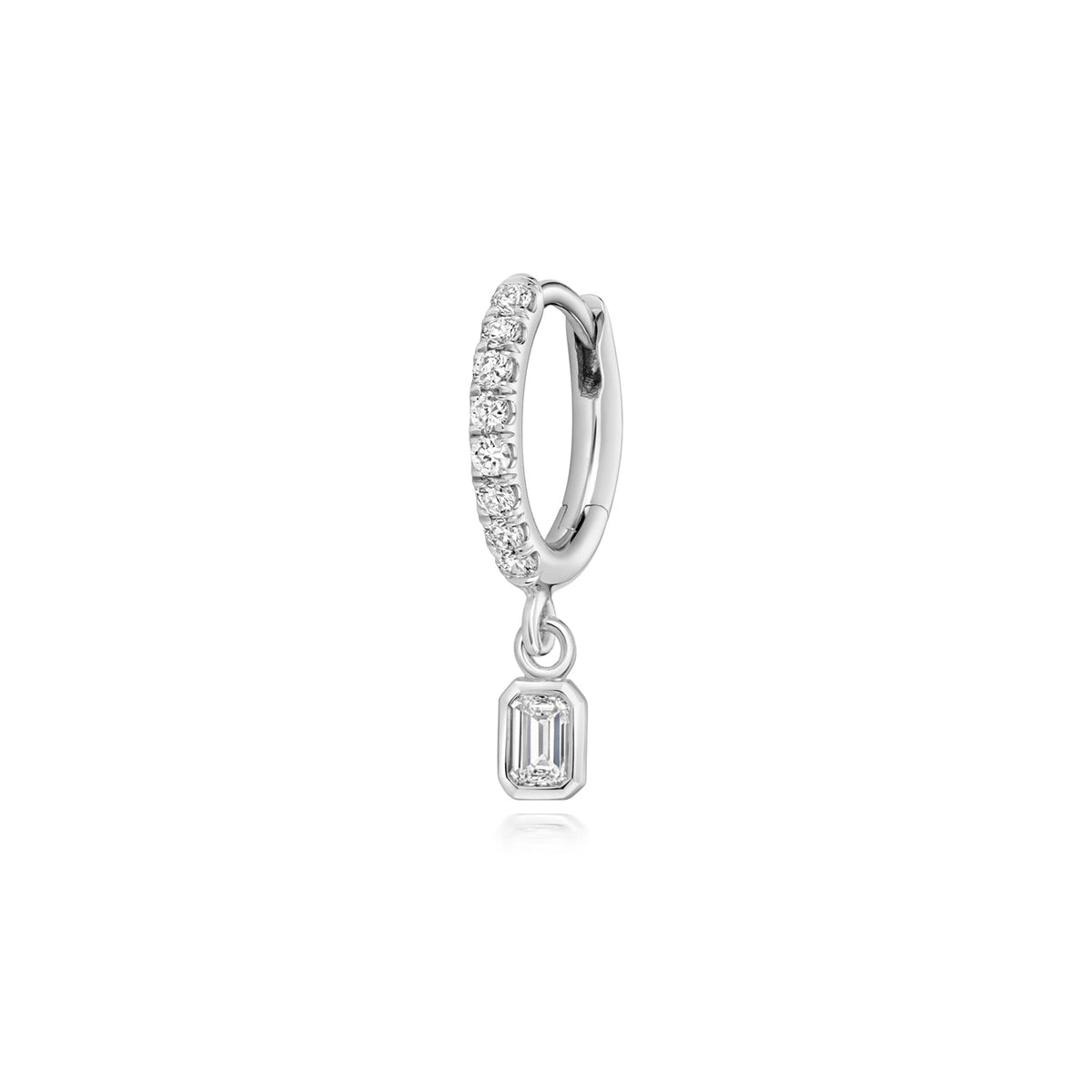 0.50ct Silver Lab Diamond Hoop Earrings with Emerald-Cut Charm