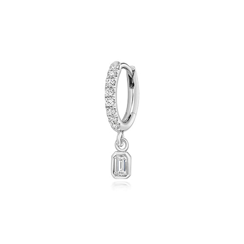 0.50ct Silver Lab Diamond Hoop Earrings with Emerald-Cut Charm