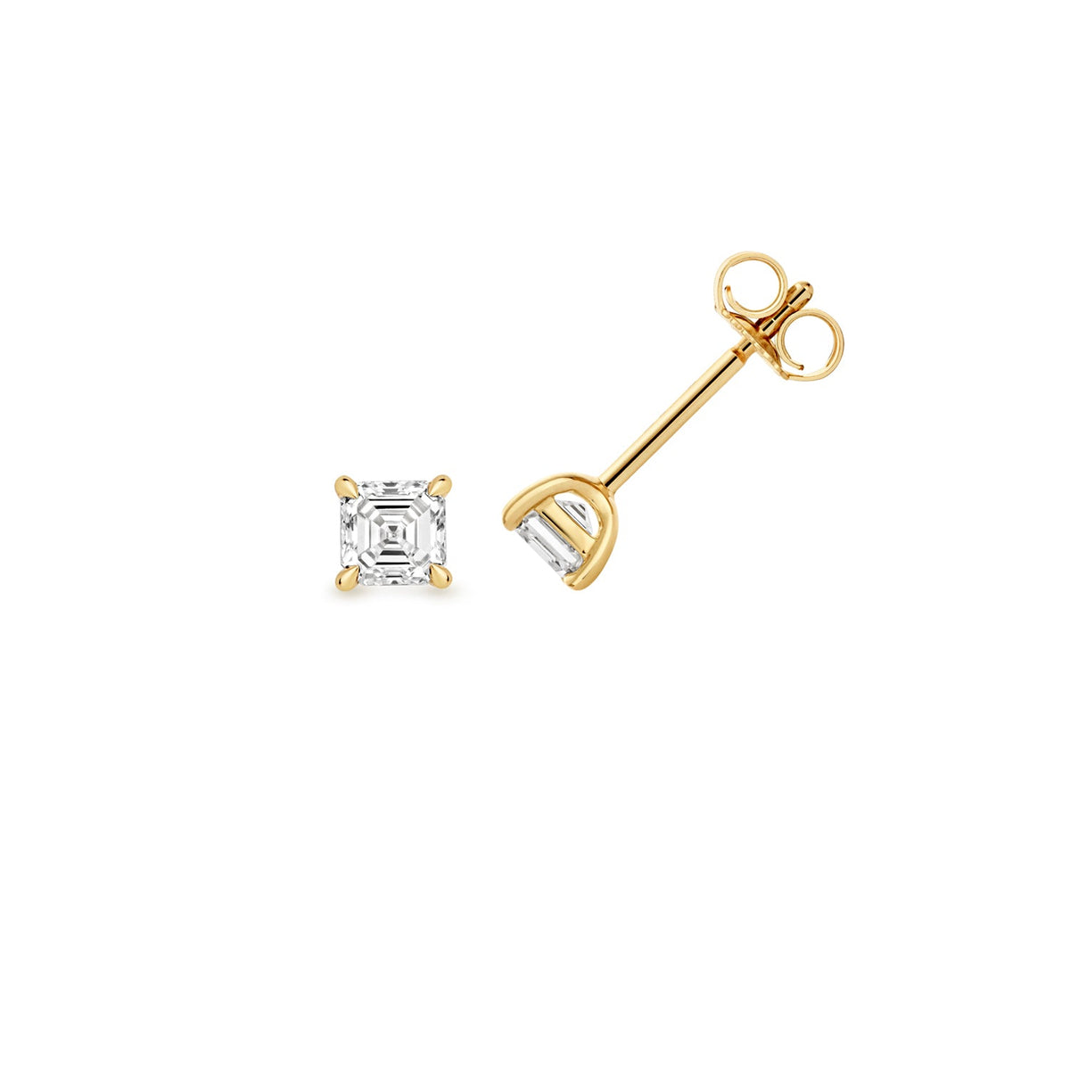 Asscher-Cut Lab Diamond 4-Claw Stud Earrings in Gold-Plated Silver