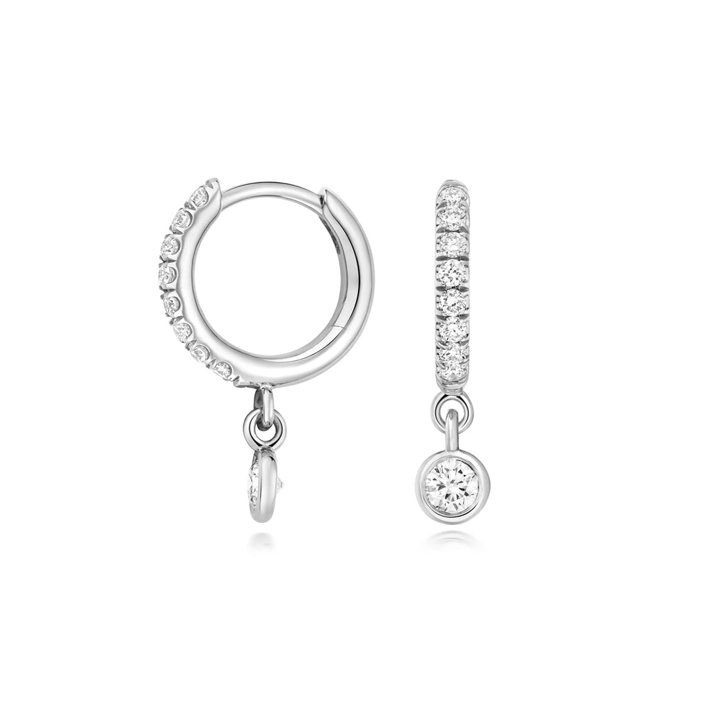 Sterling silver lab-grown diamond huggie earrings from Hatton Garden Collection with sparkling gemstone settings