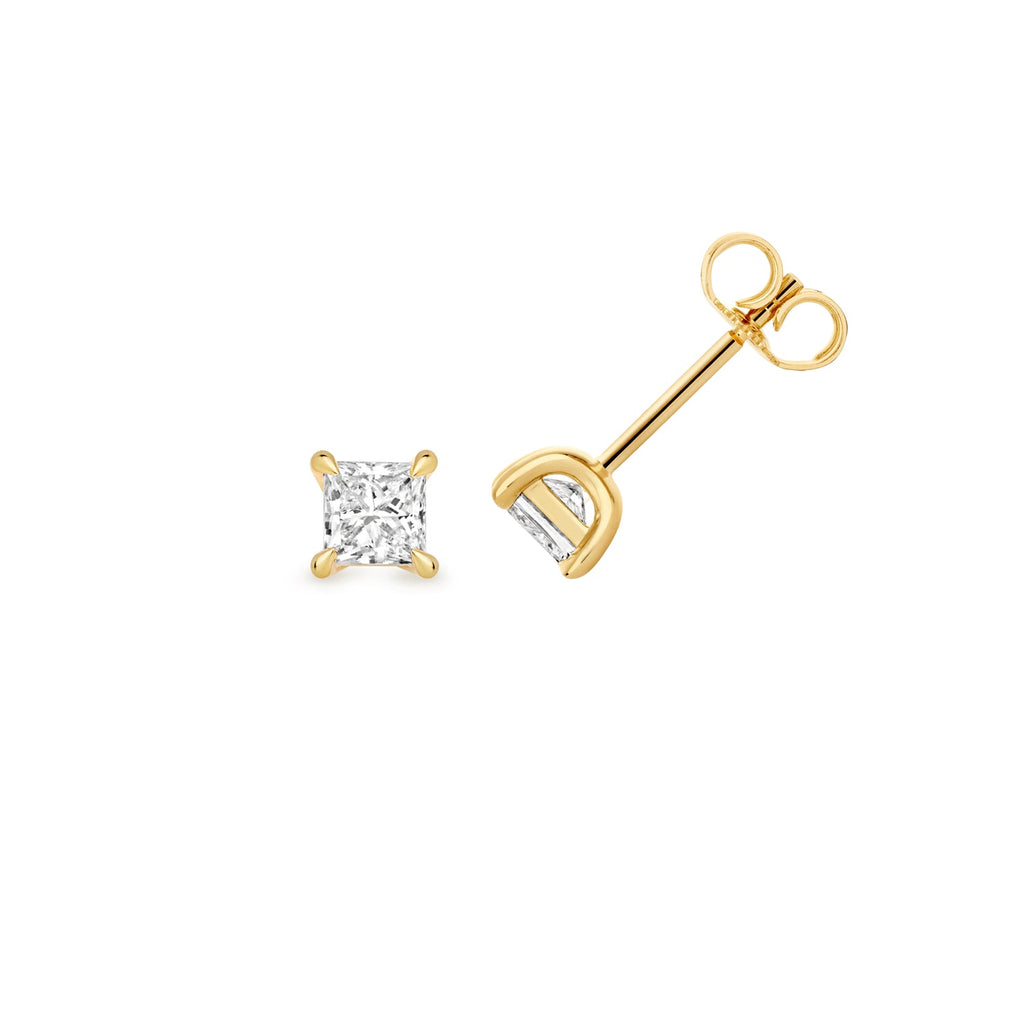 0.70ct Princess-Cut Lab Diamond 4-Claw Stud Earrings in Gold-Plated Silver
