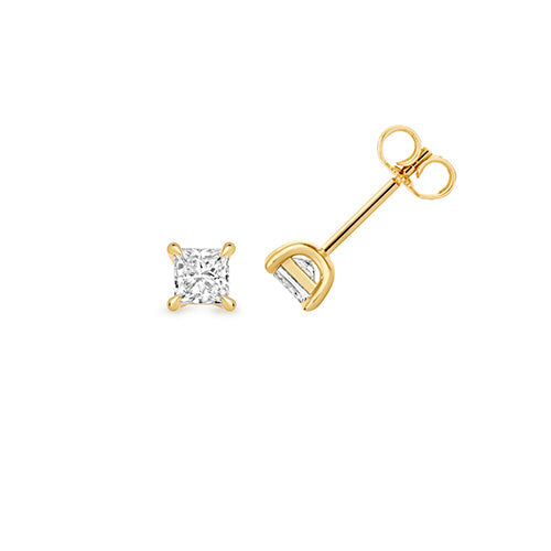 0.70ct Princess-Cut Lab Diamond 4-Claw Stud Earrings in Gold-Plated Silver