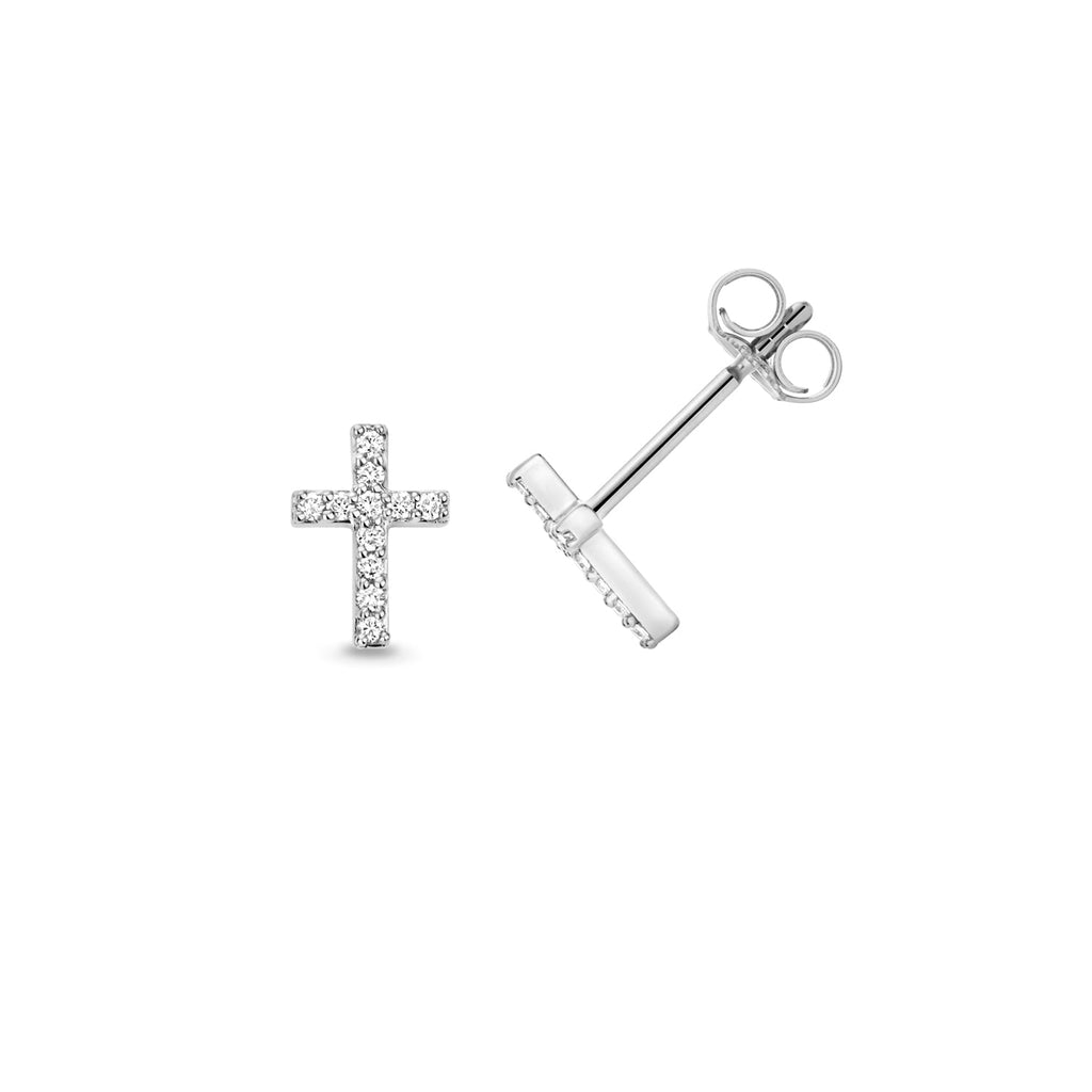 Classic Lab 0.10ct Diamond Cross Stud Earrings in Silver 0.66g