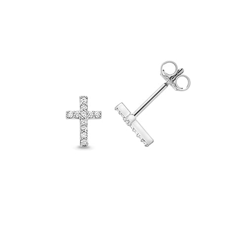 Classic Lab 0.10ct Diamond Cross Stud Earrings in Silver 0.66g