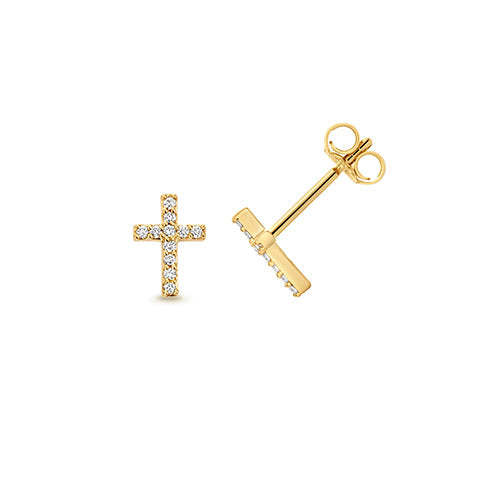 0.10ct Sparkling Lab Diamond Cross Stud Earrings in Gold-Plated Silver 0.66g
