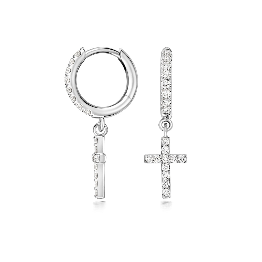 Lab grown diamond cross huggies in silver