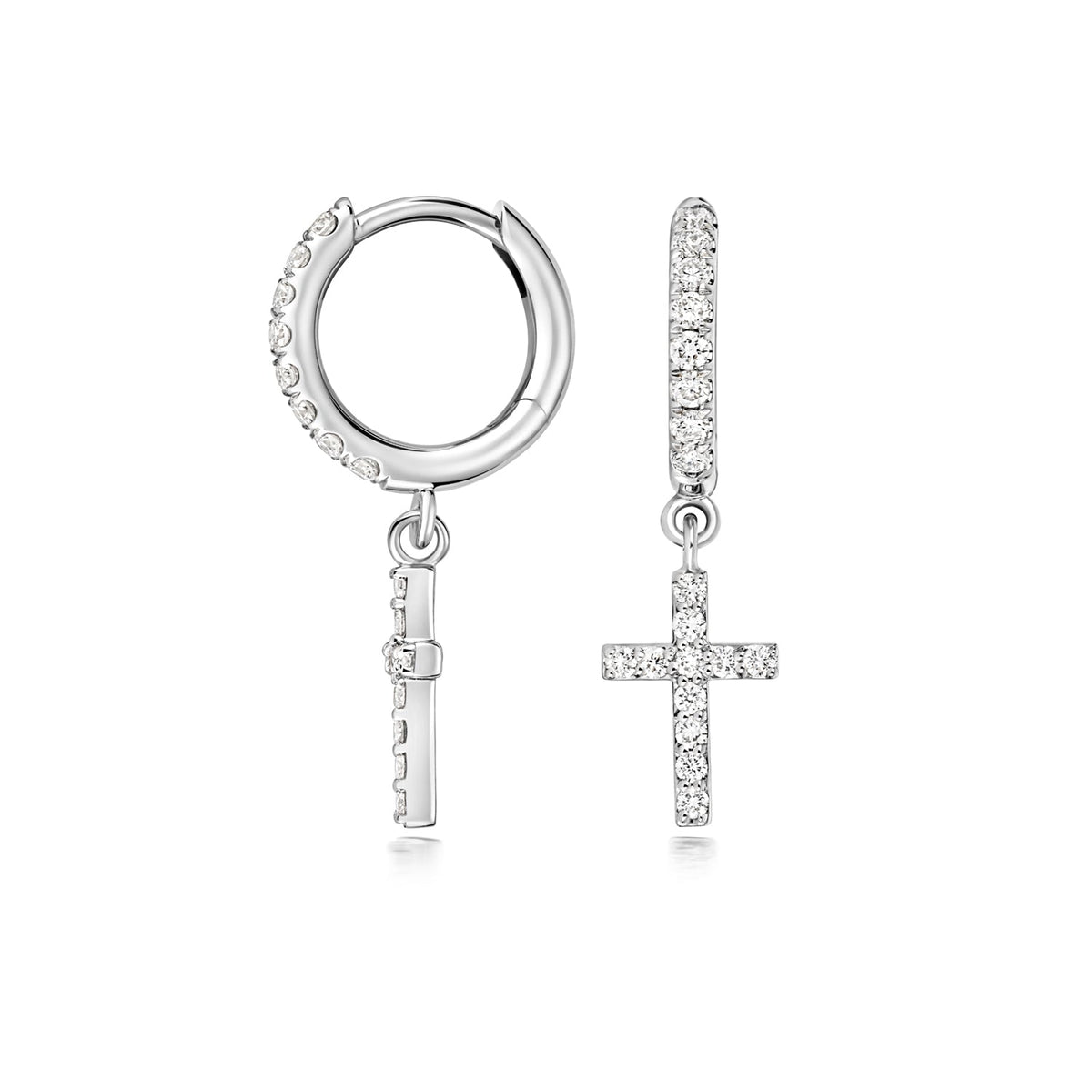Lab grown diamond cross huggies in silver