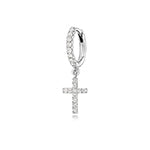 Silver lab-grown diamond cross huggie earrings from Hatton Garden Collection, featuring sparkling diamond accents and a secure hoop design