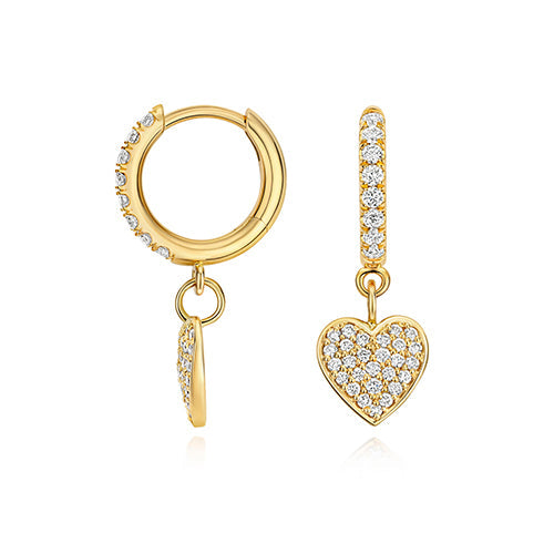 Silver gold plated diamond heart huggies