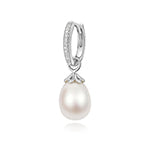 Sterling silver earrings with lab-grown diamond accents and oval freshwater pearls from Hatton Garden Collection.