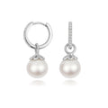 Lab Diamond and Fresh Water Pearl Hoop Earrings in Silver