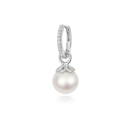 Elegant Silver Hoop Earrings with Diamond and Pearl Charm