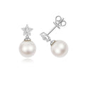Charming Freshwater Pearl & Lab 0.18ct Diamond Silver Earrings