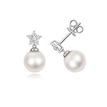 Charming Freshwater Pearl & Lab 0.18ct Diamond Silver Earrings