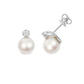 0.11ct Delicate Lab Diamond & Freshwater Pearl Earrings in Silver