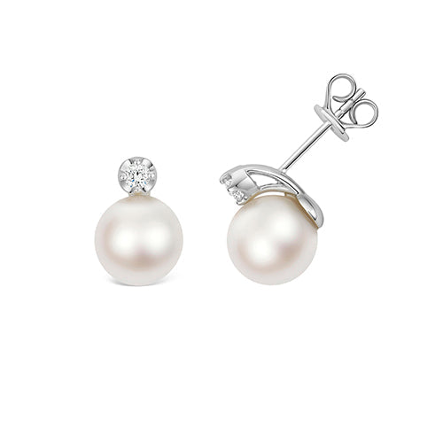 0.11ct Delicate Lab Diamond & Freshwater Pearl Earrings in Silver