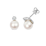 0.11ct Delicate Lab Diamond & Freshwater Pearl Earrings in Silver