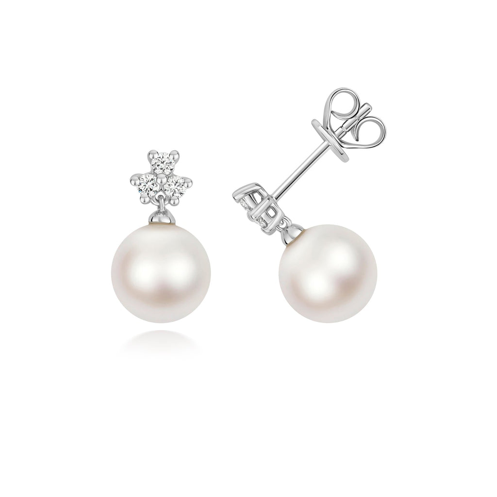 0.15ct Freshwater Pearl & Lab Diamond Drop Earrings in Silver