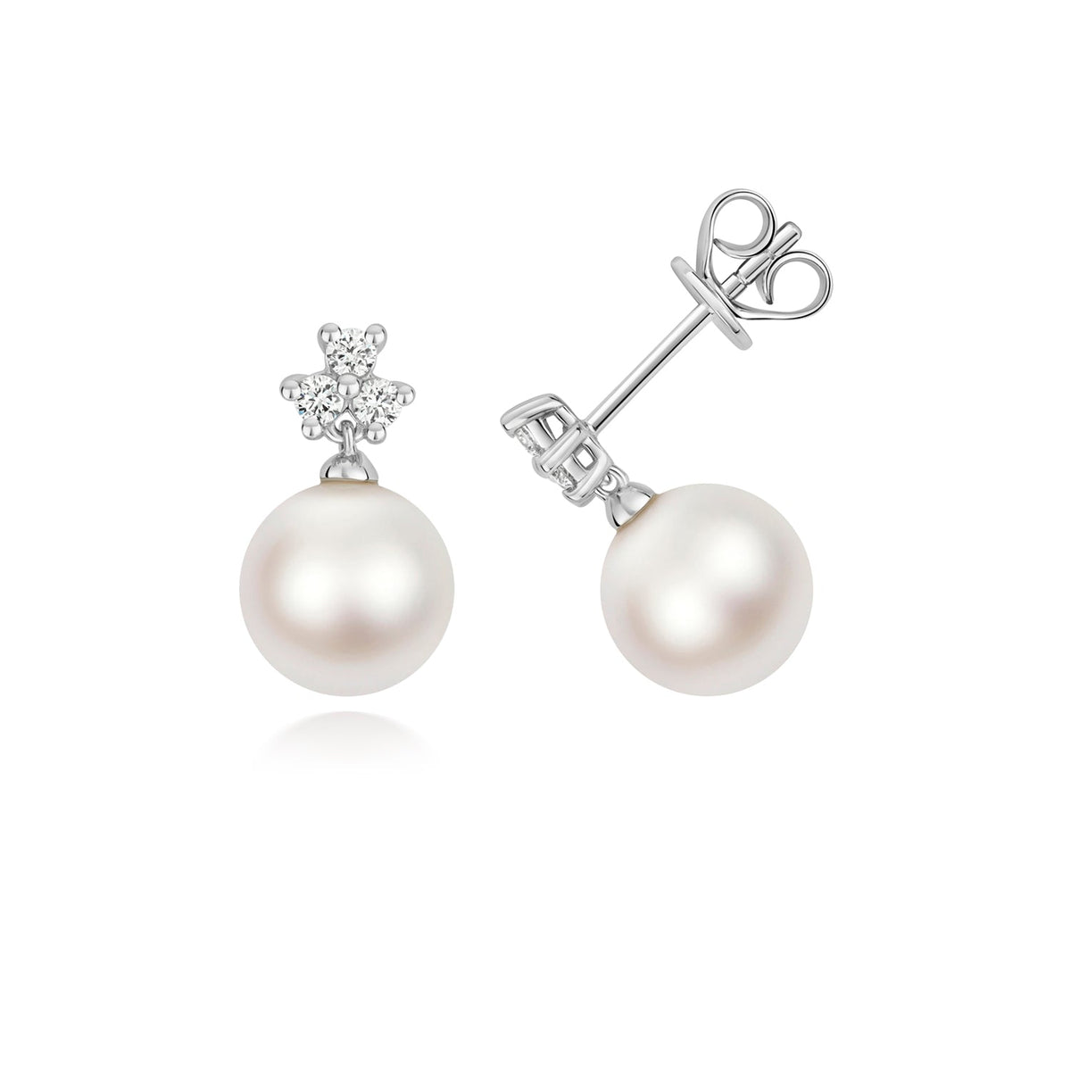 0.15ct Freshwater Pearl & Lab Diamond Drop Earrings in Silver