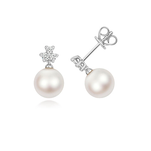 0.15ct Freshwater Pearl & Lab Diamond Drop Earrings in Silver