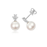 0.15ct Freshwater Pearl & Lab Diamond Drop Earrings in Silver