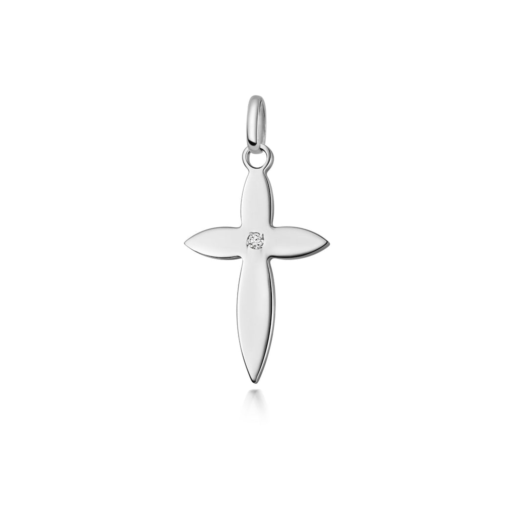Sterling Silver Lab Diamond Cross Pendant Necklace