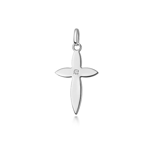 Sterling Silver Lab Diamond Cross Pendant Necklace