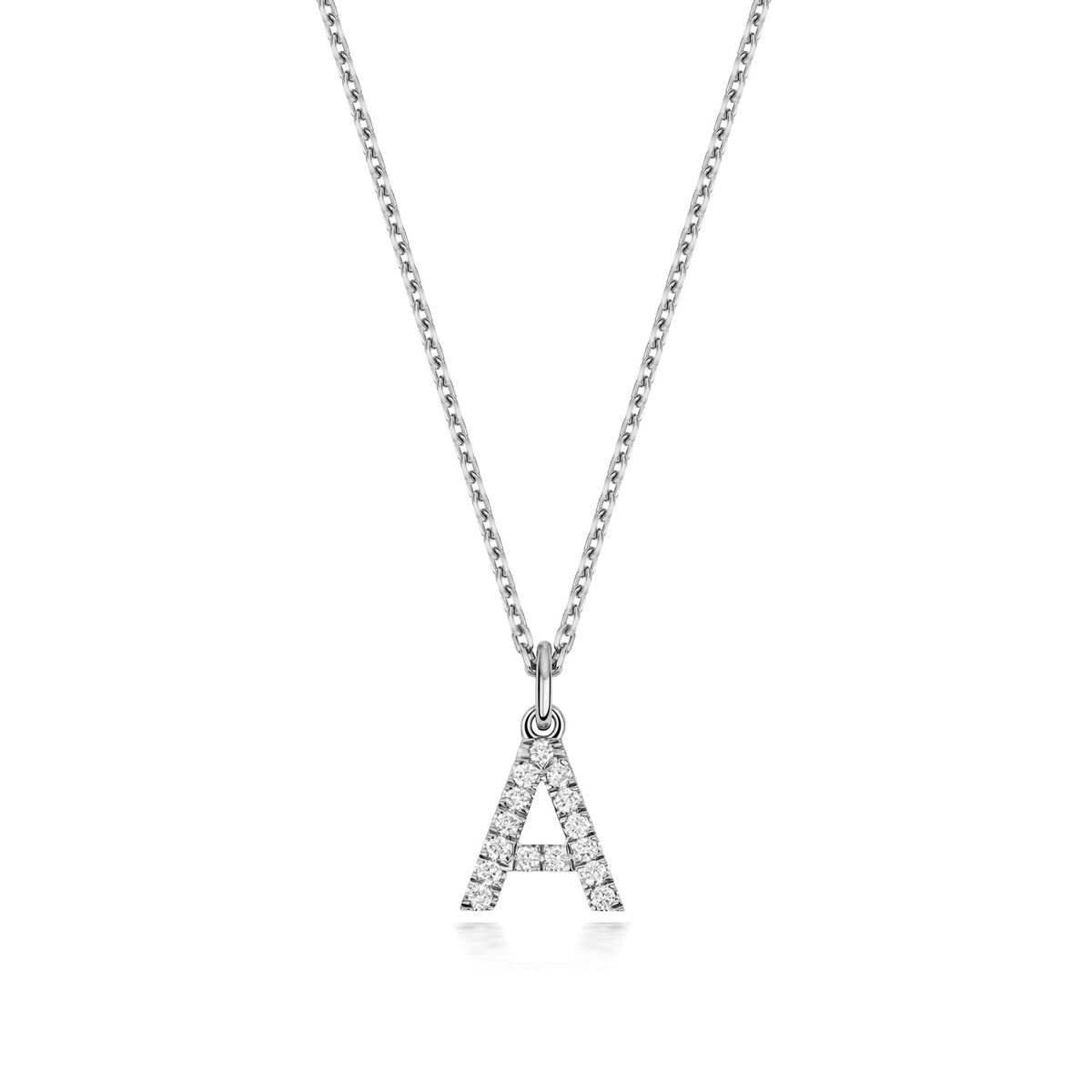 (Letter A) - Lab Diamond Initial Pendant Necklace in Silver