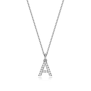 (Letter A) - Lab Diamond Initial Pendant Necklace in Silver