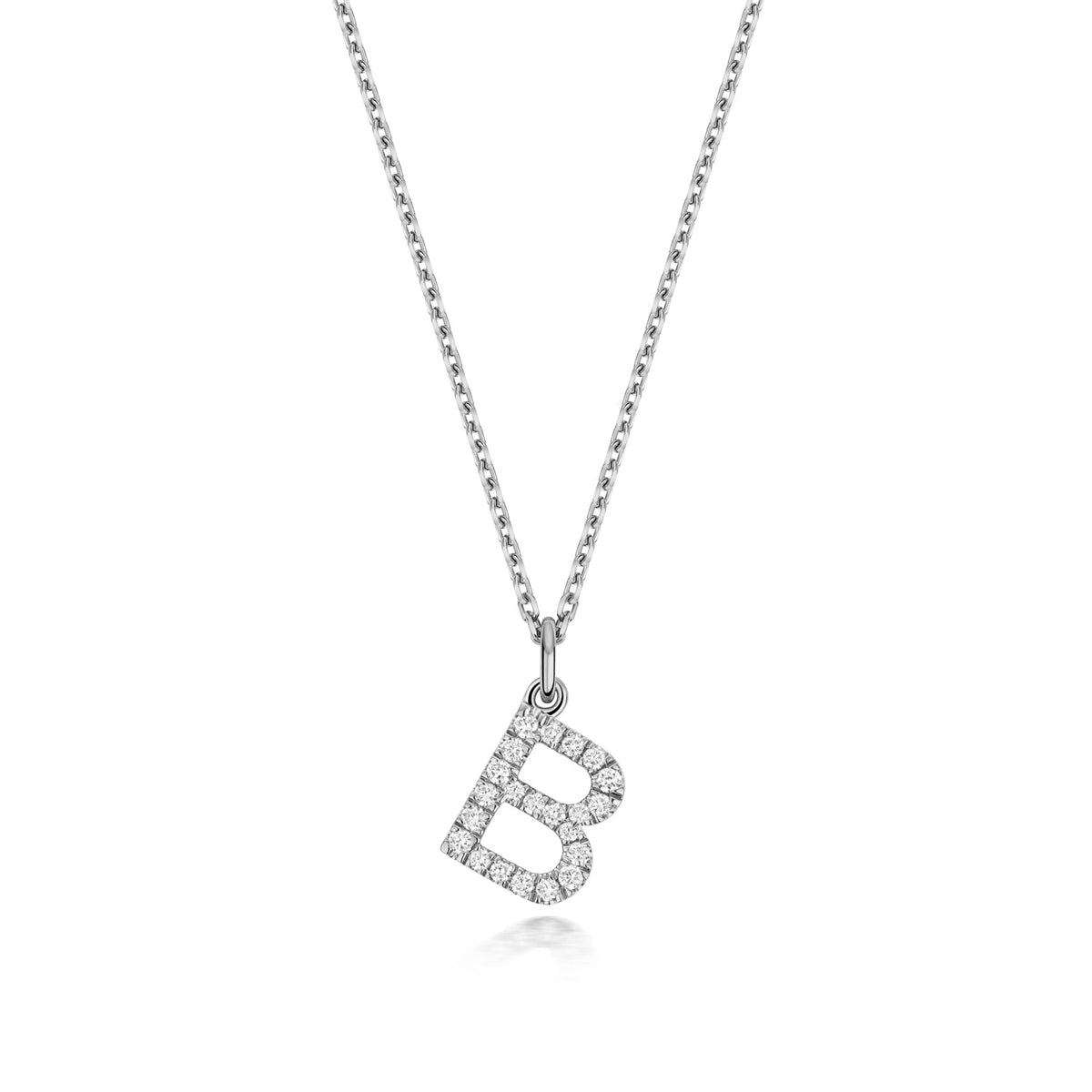 (Letter B) - 0.20ct Lab Diamond Initial Pendant Necklace in Silver