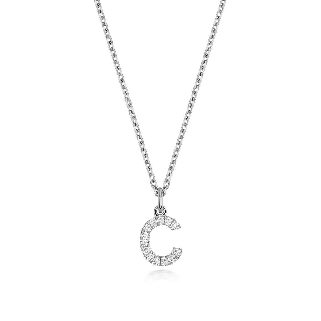 (Letter C) - 0.14ct Lab Diamond Initial Pendant Necklace in Silver