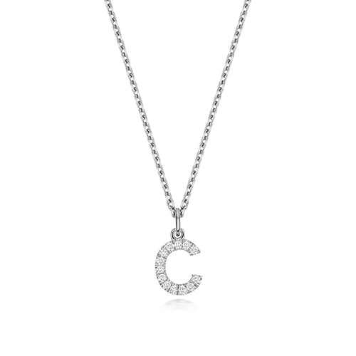 (Letter C) - 0.14ct Lab Diamond Initial Pendant Necklace in Silver