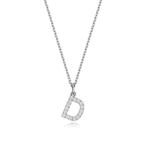 (Letter D) - 0.21ct Lab Diamond Initial Pendant Necklace in Silver