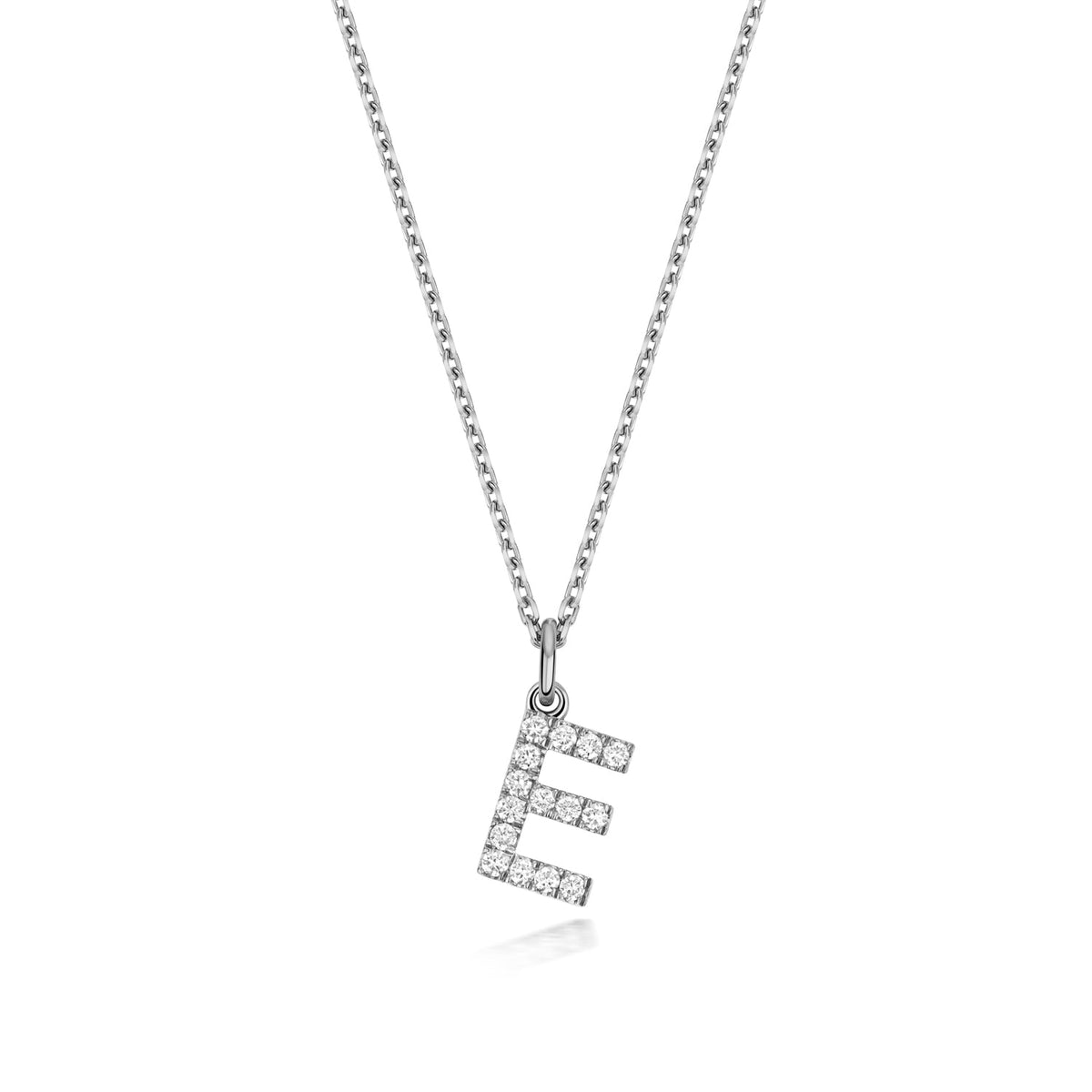 (Letter E) - 0.20ct Lab Diamond Initial Pendant Necklace in Silver