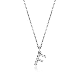 (Letter F) - 0.11ct Lab Diamond Initial Pendant Necklace in Silver