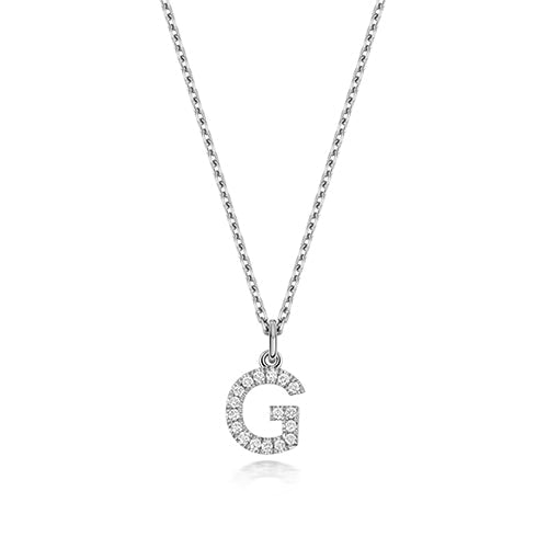 (Letter G) - 0.15ct Lab Diamond Initial Pendant Necklace in Silver