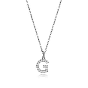 (Letter G) - 0.15ct Lab Diamond Initial Pendant Necklace in Silver