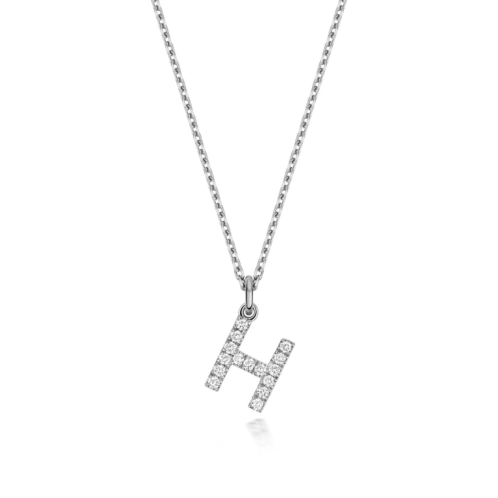 (Letter H) - 0.20ct Lab Diamond Initial Pendant Necklace in Silver