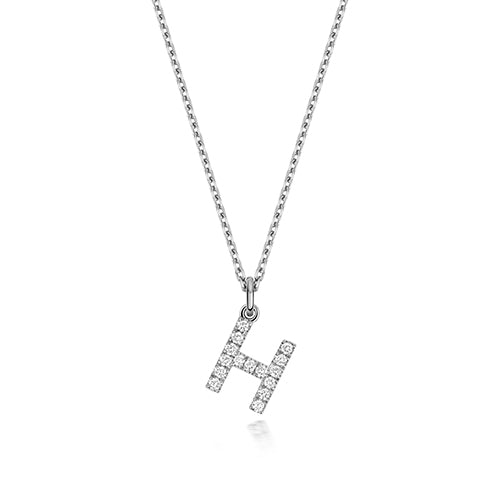 (Letter H) - 0.20ct Lab Diamond Initial Pendant Necklace in Silver