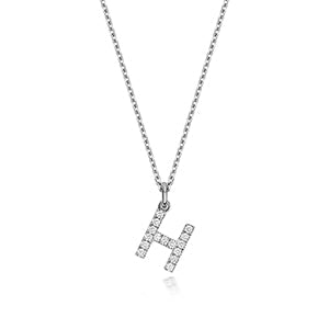 (Letter H) - 0.20ct Lab Diamond Initial Pendant Necklace in Silver