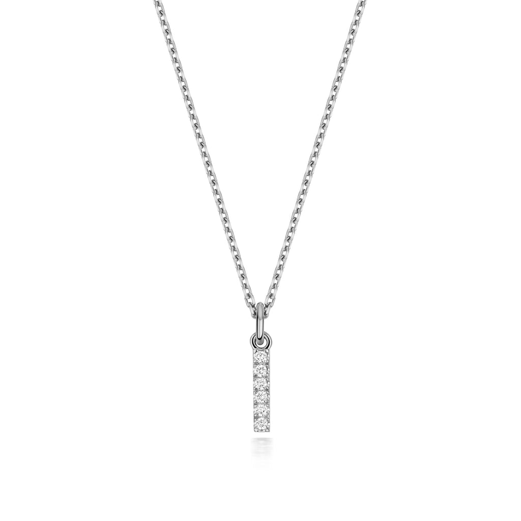 (Letter I) - 0.08ct Lab Diamond Initial Pendant Necklace in Silver