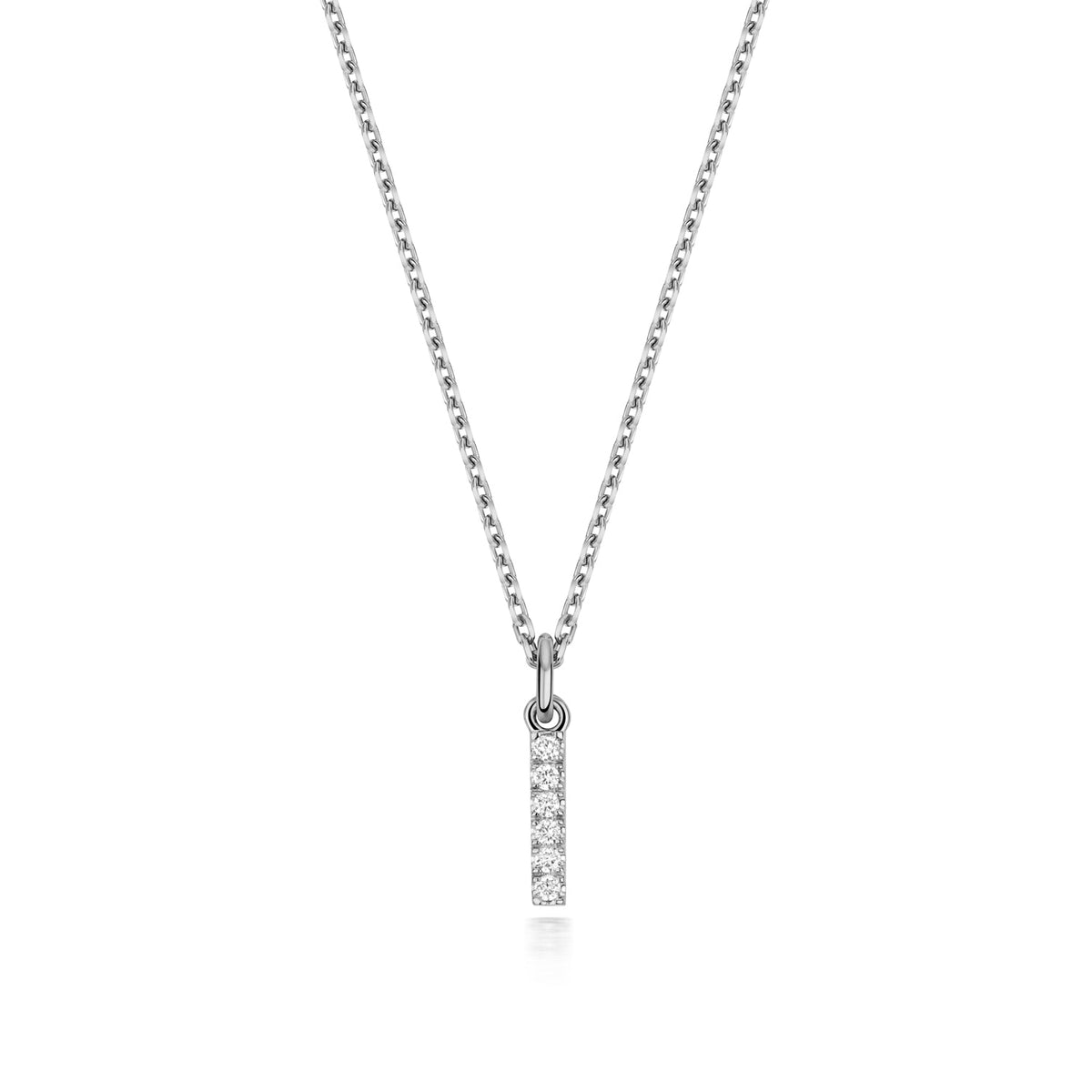 (Letter I) - 0.08ct Lab Diamond Initial Pendant Necklace in Silver