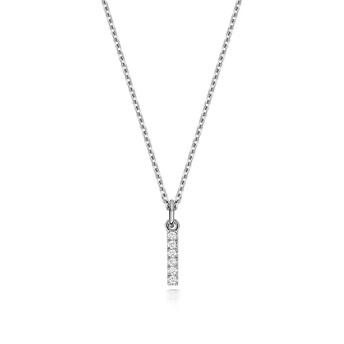 (Letter I) - 0.08ct Lab Diamond Initial Pendant Necklace in Silver