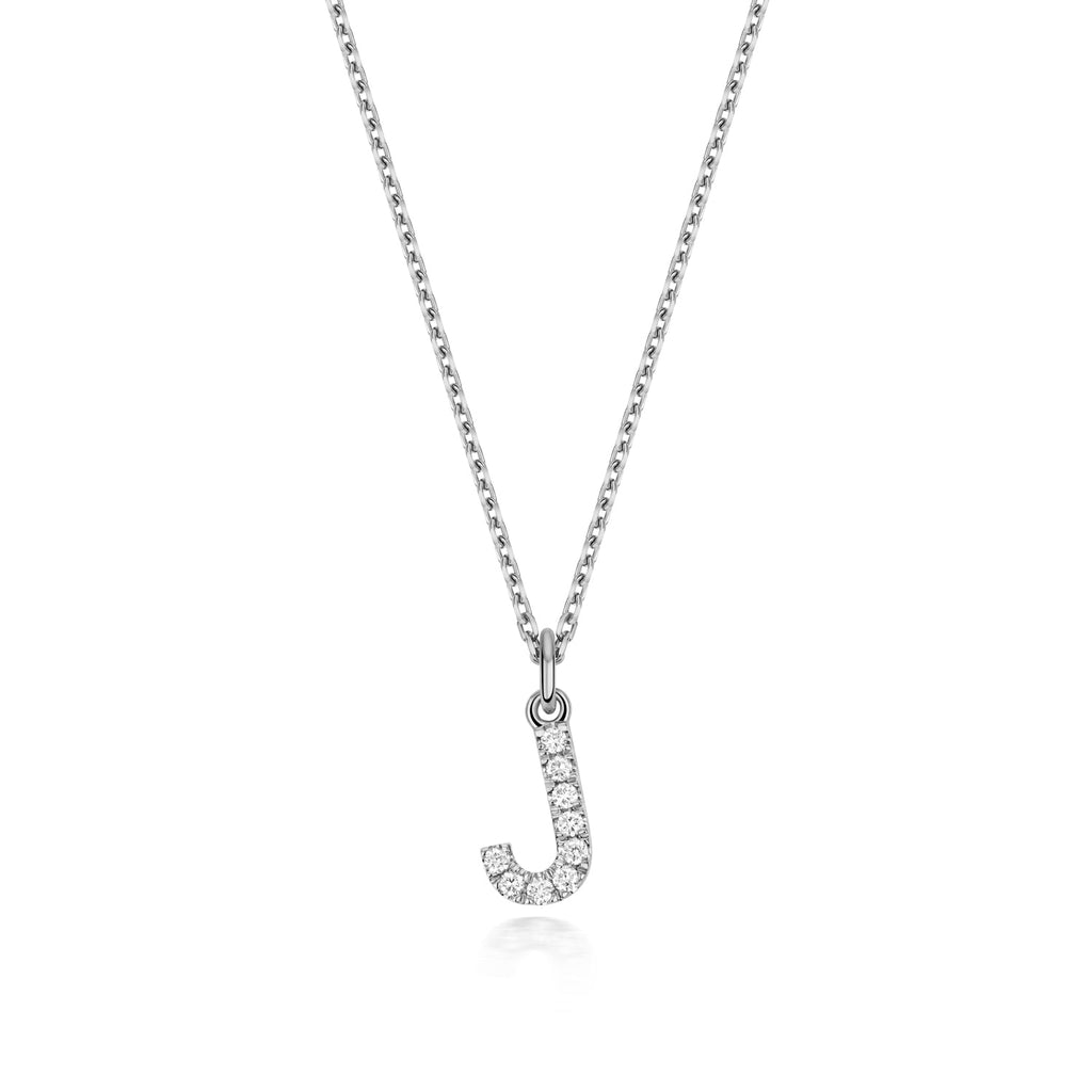 (Letter J) - 0.12ct Lab Diamond Initial Pendant Necklace in Silver